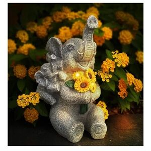Elephant and Sunflower Figurine with Lights, Outdoor Decorations for Yard, patio